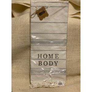 Mud Pie Homebody Turkish kitchen hand drying towel cream ivory gray fringe strip